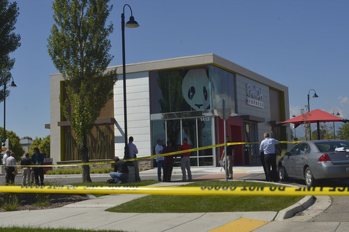 Chris Detrick  |  The Salt Lake Tribune
The scene outside of a Panda Express in Saratoga Springs Wednesday September 10, 2014.  A male ó who reportedly was seen wielding a samurai sword ó was shot and killed by police in Saratoga Springs on Wednesday morning.