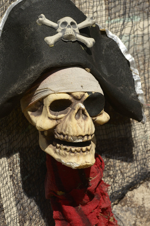 Leah Hogsten  |  The Salt Lake Tribune
Plenty of skulls and pirate symbols at the 4th Annual Utah Pirate Festival during the Utah Renaissance Festival and Fantasy Fair site located at 3105 West Pioneer (400 North) Road, Marriott-Slaterville, September 12, 2014.