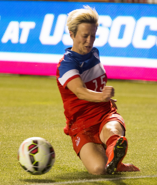 Rick Egan  |  The Salt Lake Tribune

Megan Rapinoe (15) controls the ball for the U.S. Women's team, in Soccer action, U.S. Women's National Team, vs. Mexico, Saturday, September 13, 2014