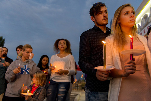 Trent Nelson  |  The Salt Lake Tribune
Candles are lit at a candlelight vigil Sunday September 14, 2014 for Darrien Hunt, who was shot and killed by Saratoga Springs police.