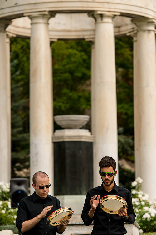 Trent Nelson  |  The Salt Lake Tribune
Percussionists Keith Carrick and Eric Hopkins perform at the Veterans Memorial in Memory Grove during Sunday in the Park, part of the NOVA Chamber Music Series, Sunday September 14, 2014.