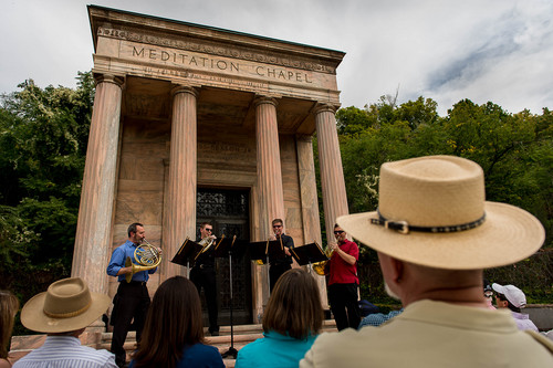 Trent Nelson  |  The Salt Lake Tribune
Utah Symphony horn players Steve Proser, Nathan Basinger, Llew Humphreys and Ron Beitel perform at the Meditation Chapel in Memory Grove during Sunday in the Park, part of the NOVA Chamber Music Series, Sunday September 14, 2014.