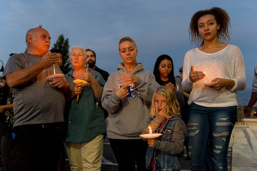Trent Nelson  |  The Salt Lake Tribune
Candles are lit at a candlelight vigil Sunday September 14, 2014 for Darrien Hunt, who was shot and killed by Saratoga Springs police.