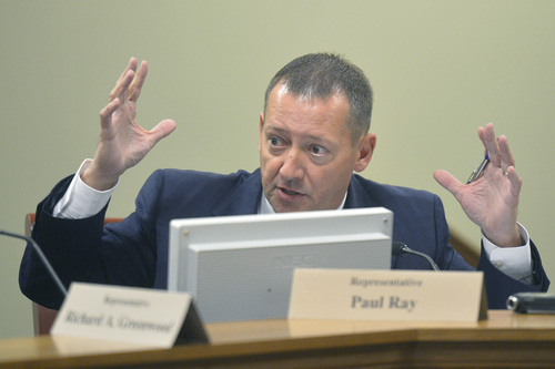 Chris Detrick  |  The Salt Lake Tribune
Rep. Paul Ray (R-Clearfield) speaks during a Law Enforcement and Criminal Justice Interim Committee meeting about the Federal 1033 Program in the House Building Wednesday September 17, 2014.  The Federal 1033 Program distributes surplus military weapons and equipment to local law enforcement agencies.