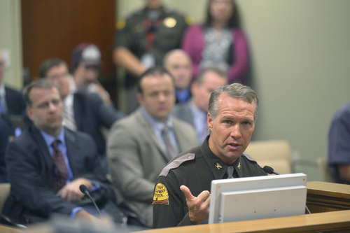 Chris Detrick  |  The Salt Lake Tribune
Utah Highway Patrol Col. Daniel Fuhr speaks during a Law Enforcement and Criminal Justice Interim Committee meeting about the Federal 1033 Program in the House Building Wednesday September 17, 2014.  The Federal 1033 Program distributes surplus military weapons and equipment to local law enforcement agencies.