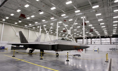 Leah Hogsten | The Salt Lake Tribune  
The F-22 Heavy Maintenance Facility, Thursday, January 12, 2012.
Hill Air Force Base celebrates the completion of a 96,000-square-foot addition that will house an F-22 heavy maintenance facility and composite back shop, as well as seven aircraft maintenance docks. The complex will maintain, repair, and modify F-22 fighter aircraft.