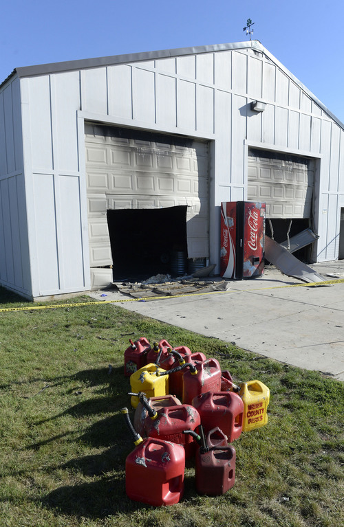 Al Hartmann  |  The Salt Lake Tribune
Fire damaged maintenance building on the grounds of the Weber County Fairgrounds Wednesday September 17.  It was estimated there was $500,000 in damage.