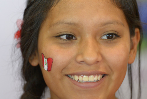 Leah Hogsten  |  The Salt Lake Tribune
Stella Kantzman had the Peruvian flag painted on her face at the 3rd annual Peru Fest, July 25, 2014 at the Utah Multicultural Center.