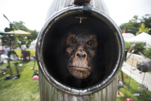 Steve Griffin  |  The Salt Lake Tribune


A chimpanzee mask keeps an eye on Arts Festival goers on the opening day in Salt Lake City, Utah Thursday, June 26, 2014. The lawn sculpture is the work of Fred Conlon.