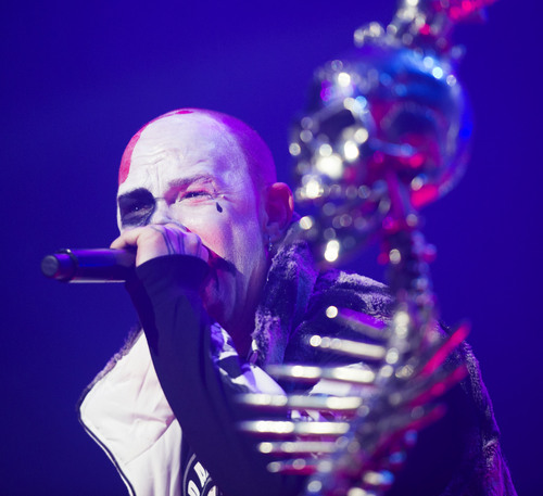 Steve Griffin  |  The Salt Lake Tribune


 Vocalist Ivan Moody performs during the Five Finger Death Punch concert at the Maverik Center in West Valley City on Tuesday, Sept. 16, 2014. Nothing More, Hellyeah and Volbeat were openers.