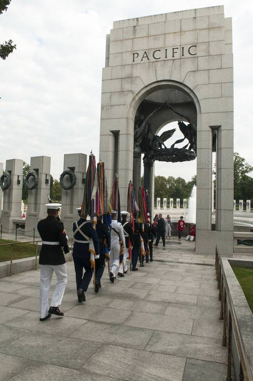 Noel St. John  |  Special to the Tribune
A ceremony honors veterans at the World War II Memorial in Washington, D.C. Friday, Sept. 19, 2014.