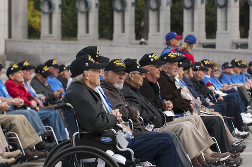 Noel St. John  |  Special to the Tribune
Carl Santoro, 89, sits among other veterans at the World War II
Memorial in Washington as part of Utah's third Honor Flight for
veterans. Santoro served in the Navy during World War II. Friday, Sept. 19, 2014.