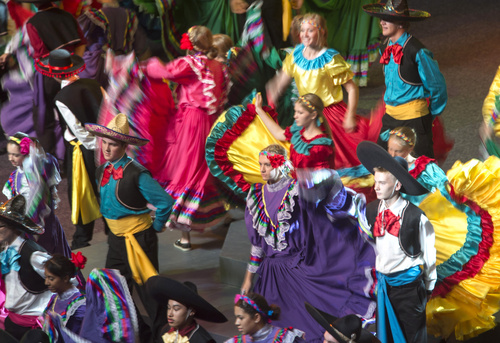 Rick Egan  |  The Salt Lake Tribune

Hundreds of LDS youth perform a Mexican dance  in the Dee Events Center for the Youth Cultural Celebration in anticipation tomorrow's Ogden Temple dedication, Saturday, September 20, 2014. Approximately 8000 LDS youth perform each of the celebrations on Saturday.
