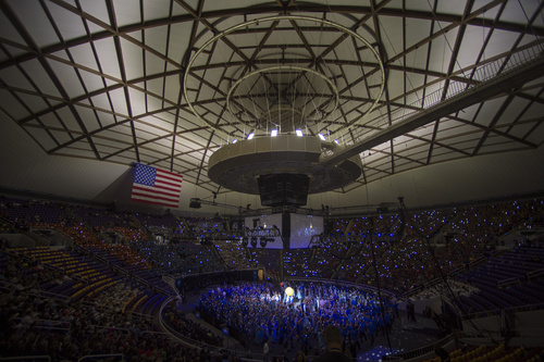 Rick Egan  |  The Salt Lake Tribune

Approximately 8000 LDS youth perform at the Dee Events Center for the Youth Cultural Celebration in anticipation tomorrow's Ogden Temple dedication, Saturday, September 20, 2014