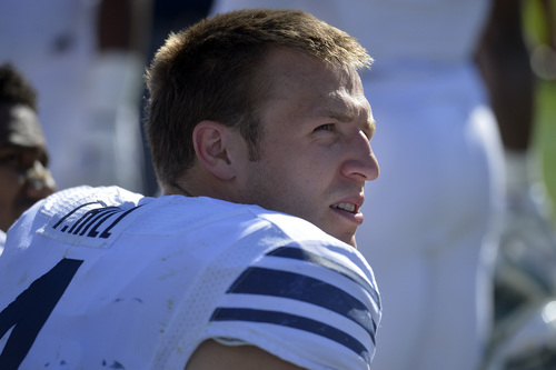 Chris Detrick  |  The Salt Lake Tribune
Brigham Young Cougars quarterback Taysom Hill (4) during the second half of the game at LaVell Edwards Stadium Saturday September 20, 2014.  BYU won the game 41-33.