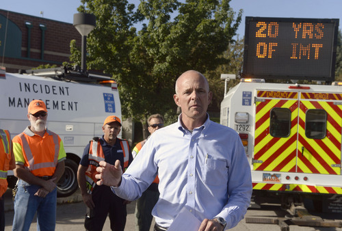 Al Hartmann  |  The Salt Lake Tribune
UDOT Executive Director Carlos Braceras marks the 20th anniversary of the Incident Management Team Monday September 22, 2014, in West Valley City.