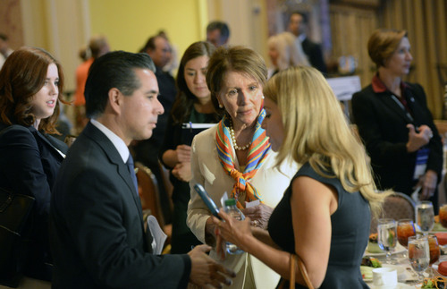 Al Hartmann  |  The Salt Lake Tribune
House Minority Leader Nancy Pelosi mingles at the United States Hispanic Chamber of Commerce conference at the Grand America Monday September 22, 2014.