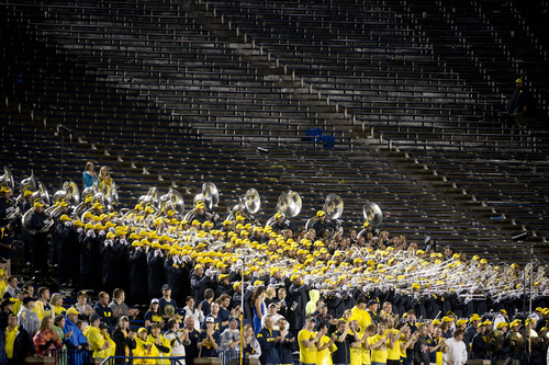 Jeremy Harmon  |  The Salt Lake Tribune

The Michigan marching band plays in an empty stadium as the Utes face the Wolverines in Ann Arbor, Saturday, Sept. 20, 2014.