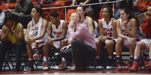 Al Hartmann  |  The Salt Lake Tribune
Expressions of Ute coach Anthony Levrets and Ute players change to concern as game tightens up to two points in the fourth quarter against Arizona in conference game at the Huntsman Center Sunday January 26.