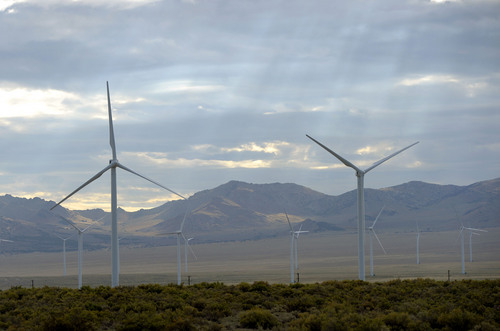 Al Hartmann  |  Tribune file photo 
A Utah storage facility and wind energy turbines in Wyoming, similar to these ones operating in Utah, are part of an $8 billion project that could send energy to Southern California.
