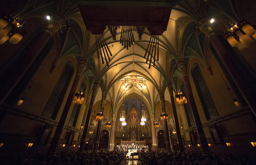 Rick Egan  |  The Salt Lake Tribune

"The Water is Wide" is performed during the Utah Chamber Artists' annual Collage Concert in the Cathedral of the Madeleine, Monday, September 22, 2014