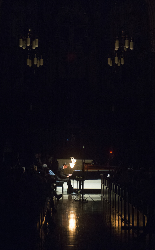 Rick Egan  |  The Salt Lake Tribune

Jared Pierce plays "Dança do Indio Branco" on the piano, during the Utah Chamber Artists' annual Collage Concert in the Cathedral of the Madeleine, Monday, September 22, 2014