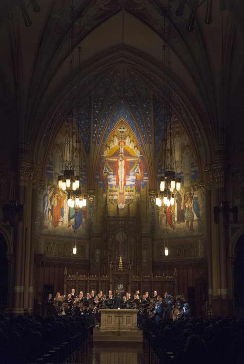 Rick Egan  |  The Salt Lake Tribune

"The Passion and Resurection" is performed during the Utah Chamber Artists' annual Collage Concert in the Cathedral of the Madeleine, Monday, September 22, 2014