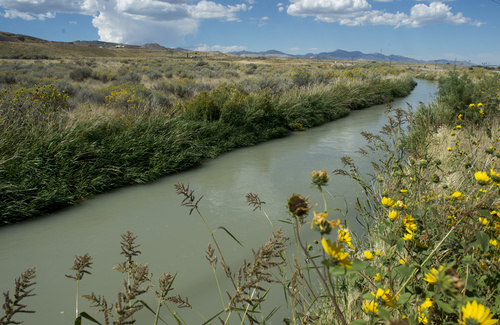 Rick Egan  |  The Salt Lake Tribune

Water runs in the Welby water district canal.