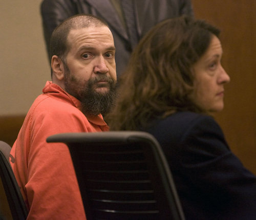 Al Hartmann  |  Salt Lake Tribune
Death row inmate Ralph Menzies appears in Third District Court with lawyer Elizabeth Hunt at right who acted as an advisor for this hearing only. Menzies most recent appeal was rejected by the Utah Supreme Court.