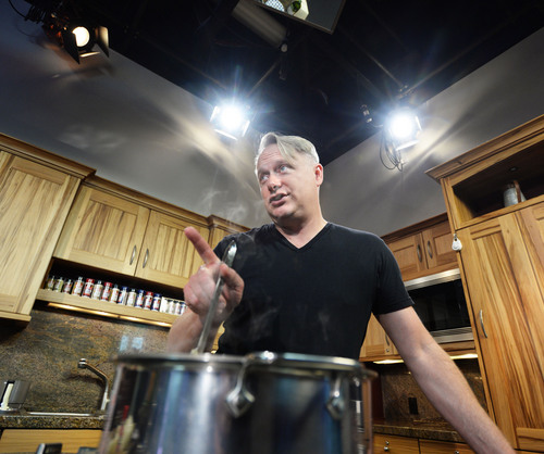 Steve Griffin  |  The Salt Lake Tribune

Chef Bryan Woolley shows viewers how to make onion jam during the noon cooking segment on KUTV Ch. 2 in Salt Lake City on Friday, Sept. 19, 2014. Woolley, a native of Idaho and a graduate of USU, has been doing a TV cooking show consecutively for some 20 years, one of the longest records in the country.