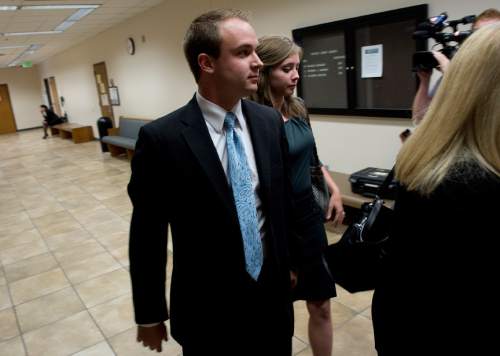 Jeremy Harmon  |  The Salt Lake Tribune
Nathan Fletcher enters court before making his initial appearance in Provo on June 5, 2014.  Fletcher is alleged to have sexually assaulted multiple women at BYU.