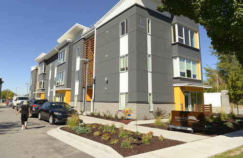 Leah Hogsten  |  The Salt Lake Tribune
Salt Lake County and County Housing Authority officials dedicated 72 new housing units located at the Bud Bailey Apartment Complex, 3970 S. Main St., which are designed in part to provide housing for low-income and end chronic homelessness, Wednesday, Sept. 24, 2014.