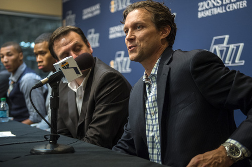 Chris Detrick  |  The Salt Lake Tribune
Utah Jazz coach Quin Snyder speaks during a press conference at the Zions Bank Basketball Center Friday June 27, 2014.