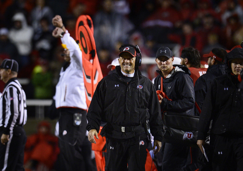 Scott Sommerdorf   |  The Salt Lake Tribune
Utah head coach Kyle Whittingham during the late stages of the fourth quarter. Utah lost 28-27 to Washington State, Saturday, September 27, 2014.