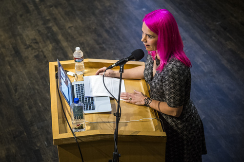 Chris Detrick  |  The Salt Lake Tribune
Author Laini Taylor speaks during the Utah Book Festival at the Salt Lake City Library Saturday September 27, 2014.