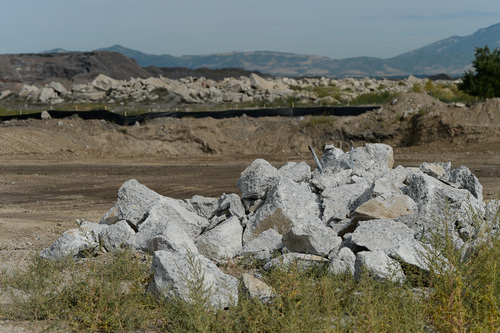 Francisco Kjolseth  |  The Salt Lake Tribune
One of the biggest challenges in cleaning up and redeveloping the old Geneva Steel Mill site -- one of the largest U.S. brownfields west of the Mississippi River -- has been removing extensive concrete remnants. Managers at Sandy-based Anderson Development, which is leading the @geneva project in Vineyard, has re-used tons of the concrete for its own construction fill and road base.