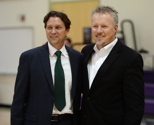 Steve Griffin  |  The Salt Lake Tribune


Jazz head coach Quin Snyder stands with Jazz CEO Greg Miller during during Jazz Media Day at the Zions Bank Basketball Center in Salt Lake City, Monday, September 29, 2014.