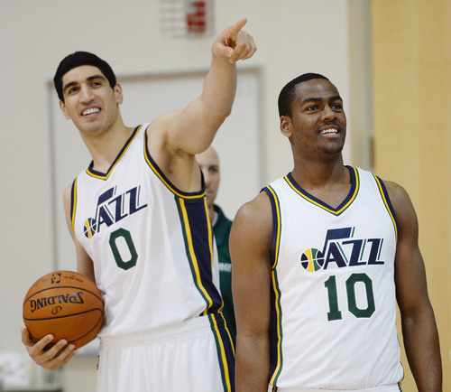 Steve Griffin  |  The Salt Lake Tribune


Enes Kanter and Alec Burks laugh as they hang out during Jazz Media Day at the Zions Bank Basketball Center in Salt Lake City, Monday, September 29, 2014.