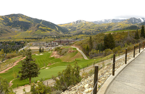Leah Hogsten  |  The Salt Lake Tribune
Canyons Resort in Park City kicked off the celebratory opening day of the 97-acre Canyons Golf Course, Wednesday, October 1, 2014. The 18-hole, par-70 course features over 550 feet of elevation change and views of the Wasatch and Uinta mountains. The course encompasses 6,246 total yards and six holes interact with skiable terrain.