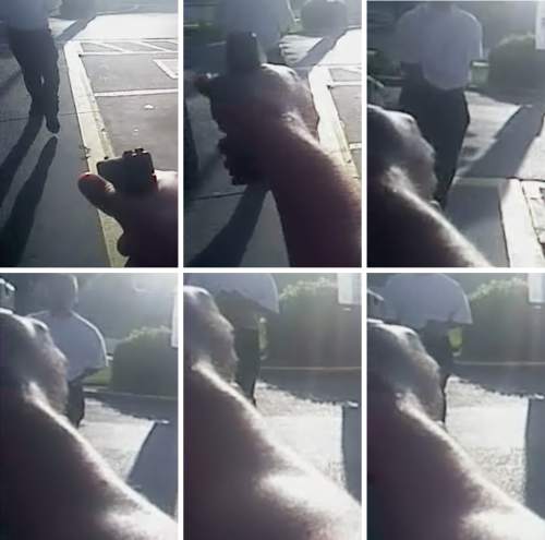 1. Officer Bron Cruz' body camera shows him beginning to raise his gun toward Dillon Taylor as Taylor walks away. 
2. Taylor continues to face away from Cruz. Cruz can be heard ordering Taylor, "Get your hands out, now."
3. Taylor turns to face Cruz, apparently with both hands in his pants, one in front and one in back as Cruz continues to order Taylor to show his hands.
4. Taylor backs away from Cruz and begins to move his left hand out of his pants. Taylor can be heard saying something, which investigators interpreted as "Nah, fool."
5. Taylor lifts his shirt as Cruz shouts, "Get 'em out!" and shoots Taylor.
6. Taylor's shirt begins to fall as Cruz shoots him a second time.