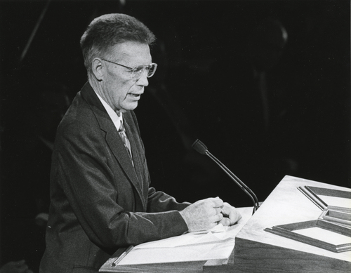 Tribune file photo
Bruce R. McConkie gives his final talk in April 1985.