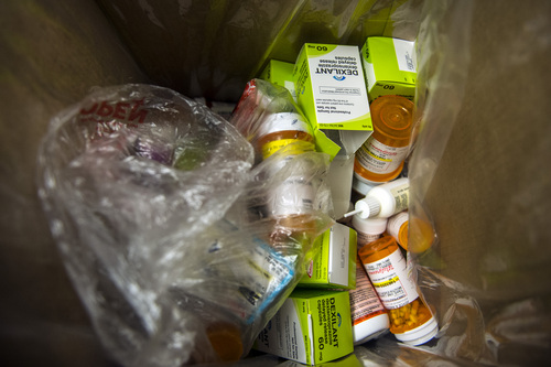 Chris Detrick  |  The Salt Lake Tribune
Unused prescription drugs are dropped off at Smith's Food and Drug in West Valley City Saturday September 27, 2014. Utahns who wanted to get rid of unwanted, expired and unused prescription drugs could drop them off Saturday at 12 Smith's Food and Drug stores in Utah, Salt Lake and Davis counties.  Smith's is teaming with the Drug Enforcement Administration to collect the medications, no questions asked, between 10 a.m. and 2 p.m.