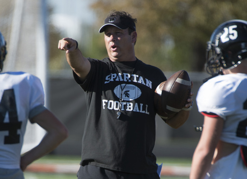 Rick Egan  |  The Salt Lake Tribune

Murray High coach Mike Richmond gives instructions during the Murray High football practice, Wednesday, September 24, 2014