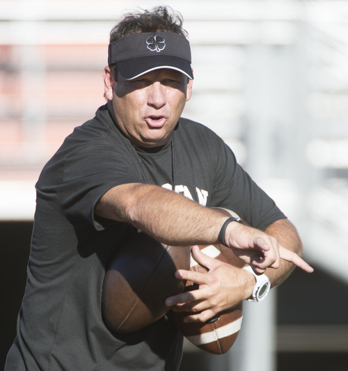 Rick Egan  |  The Salt Lake Tribune

Murray High coach Mike Richmond gives instructions during the Murray High football practice, Wednesday, September 24, 2014