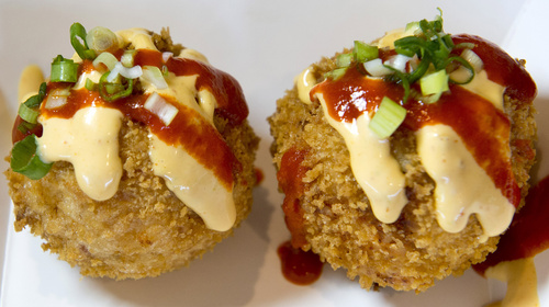 Rick Egan  |  The Salt Lake Tribune

Deep Fried Kimchee Fried Rice Balls, at Bumblebee's  BBQ & Grill in Midvale.