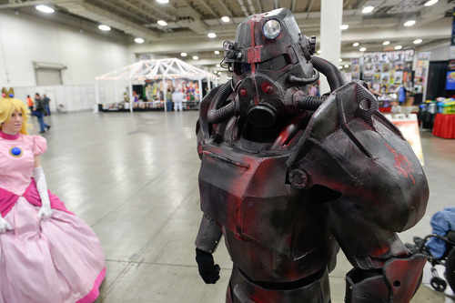 Franciso Kjolseth  |  The Salt Lake Tribune
Dan Stephensen commands an impressive costume as "Outcast" from "Fallout 3," as thousands of fiction fans from near and far gather at the Salt Palace Convention Center for day two of Salt Lake Comic Con's FanX.