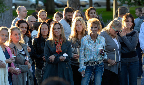 Francisco Kjolseth  |  The Salt Lake Tribune
A vigil is held for the Strack family at Pioneer Park in Provo after the family of five were mysteriously found dead in their Springville home last Saturday.