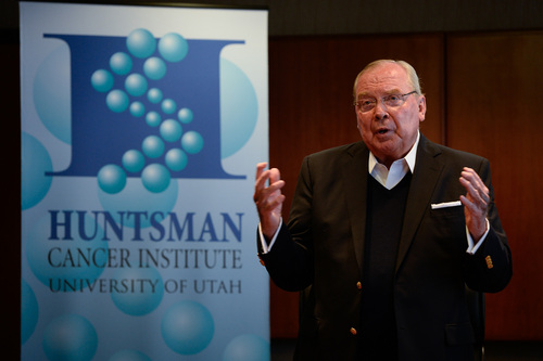Francisco Kjolseth  |  The Salt Lake Tribune
Jon Huntsman Sr. holds a press conference to announce the release of his autobiography, "Barefoot to Billionaire," followed by a book signing at Deseret Book in downtown Salt Lake City on Friday, Oct. 3. 2014.