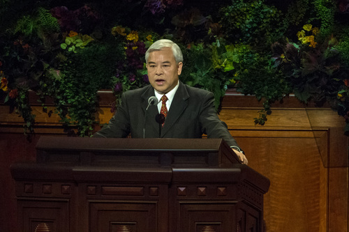 Chris Detrick  |  The Salt Lake Tribune
Chi Hong (Sam) Wong, of the First Quorum of the Seventy, speaks in Cantonese during the morning session of the 184th Semiannual General Conference of The Church of Jesus Christ of Latter-day Saints at the Conference Center in Salt Lake City Saturday October 4, 2014.
