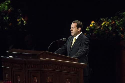 Chris Detrick  |  The Salt Lake Tribune
Eduardo Gavarret, of the Seventy, speaks in Spanish during the afternoon session of the 184th Semiannual General Conference of The Church of Jesus Christ of Latter-day Saints at the Conference Center in Salt Lake City Saturday October 4, 2014.